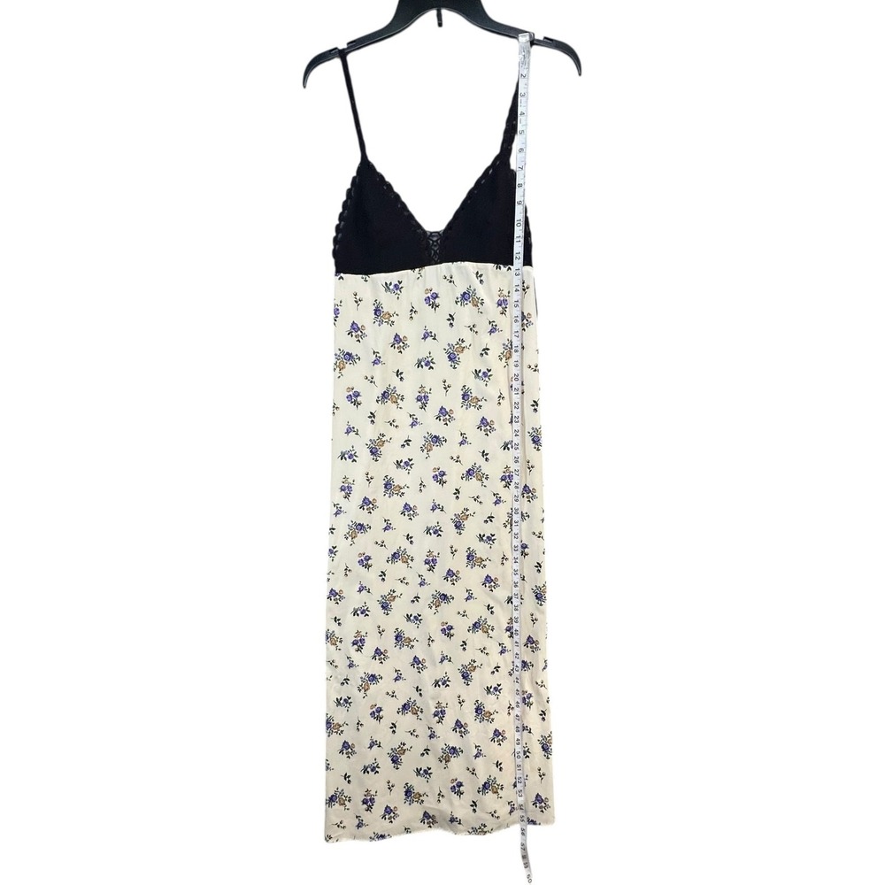 Zara Crochet Satin Maxi Slip Dress Black Cream Lavender Floral Boho Festival‎ S - Picture 10 of 14